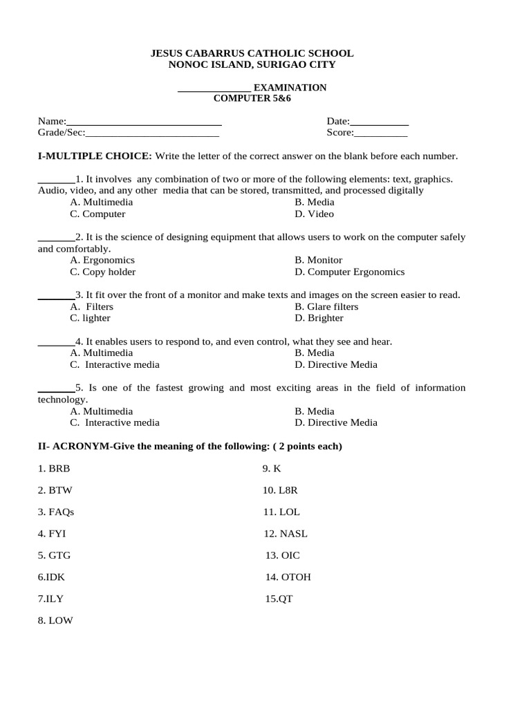 Grade 5&6- Computer | PDF | Multimedia | Computing