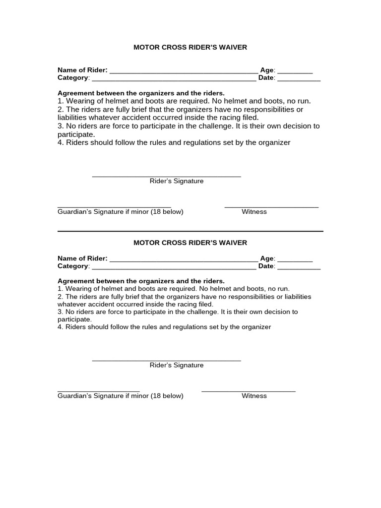 Motorcross Rider Liability Waiver Form | PDF