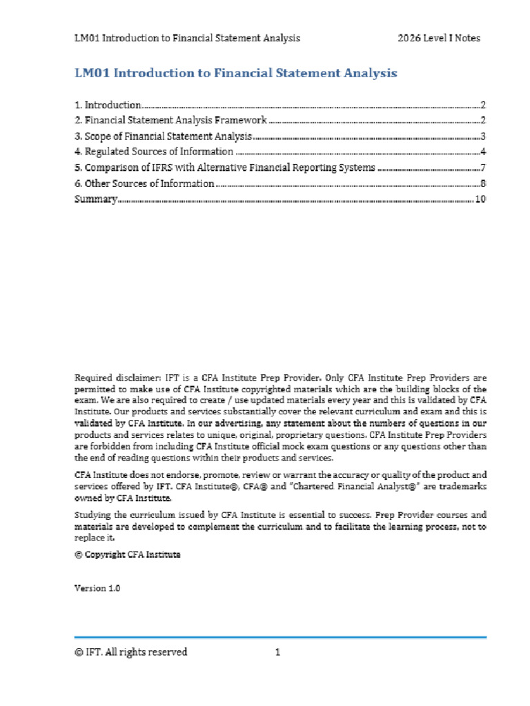 FSA - CFA Level 1, IfT Notes 2025 | PDF