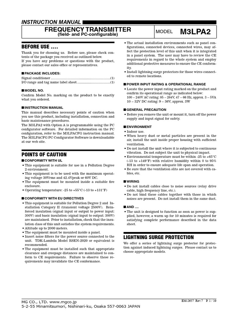 M3LPA2 Frequency Transmitter Manual | PDF | Power Supply | Amplitude