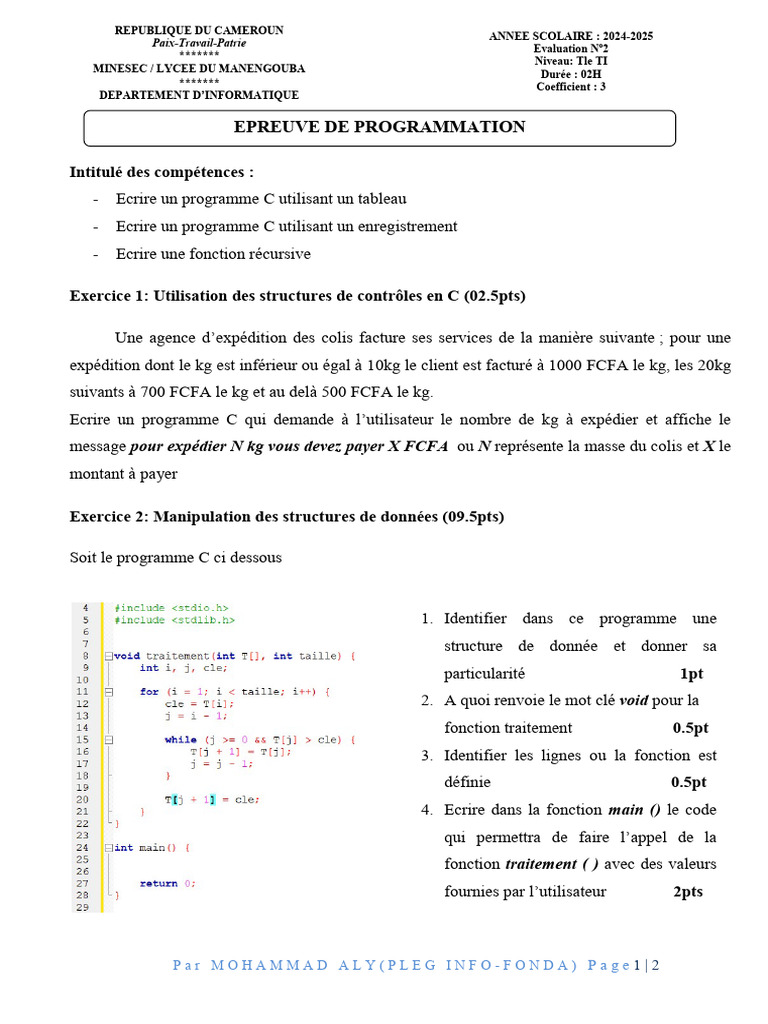 Programmation C : Exercices et Structures | PDF | Programmation ...