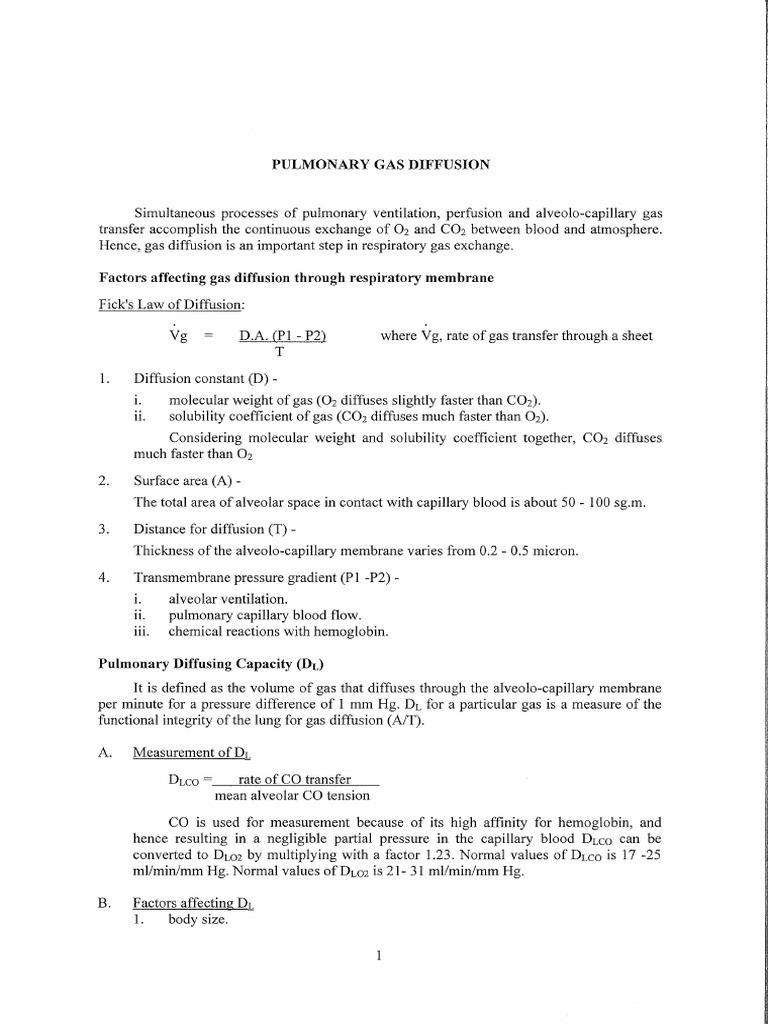 CPR08 Pulmonary Gas Diffusion and Transport | PDF | Medical Specialties ...