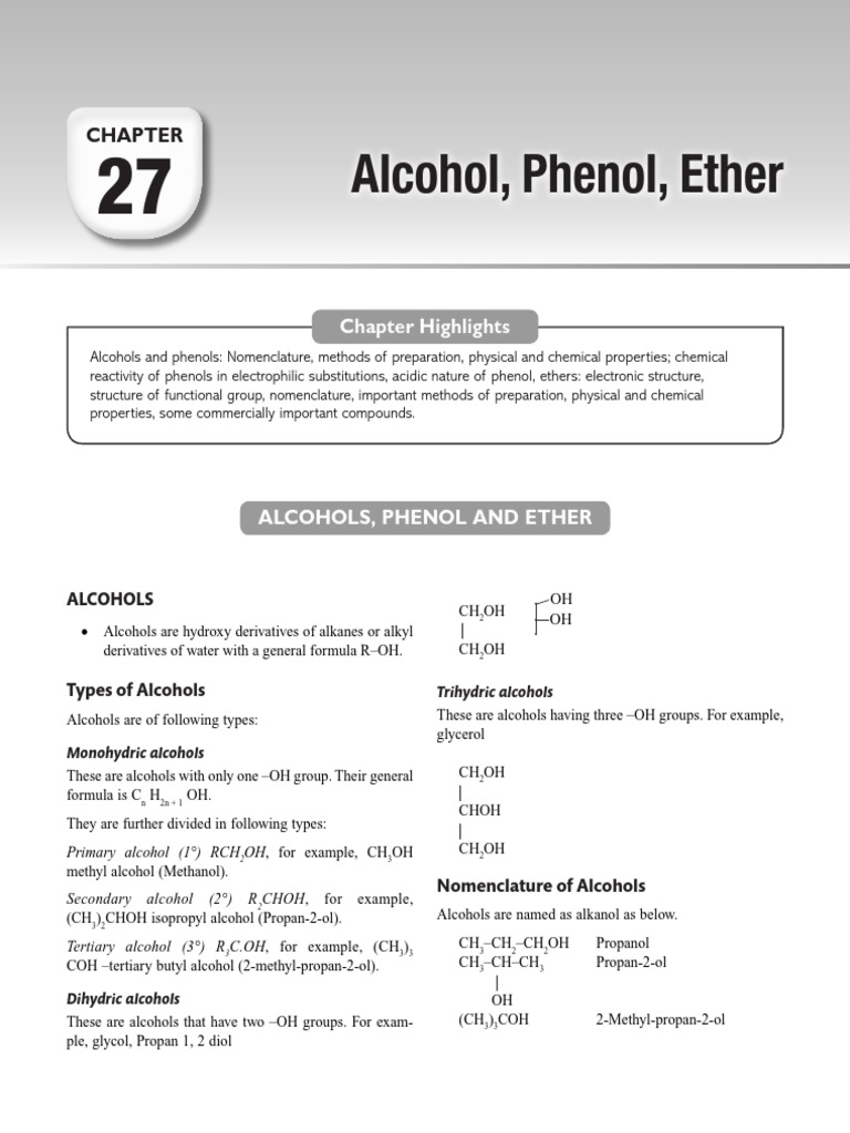 Alcohols, Phenols, and Ethers Overview | PDF | Ether | Ethanol