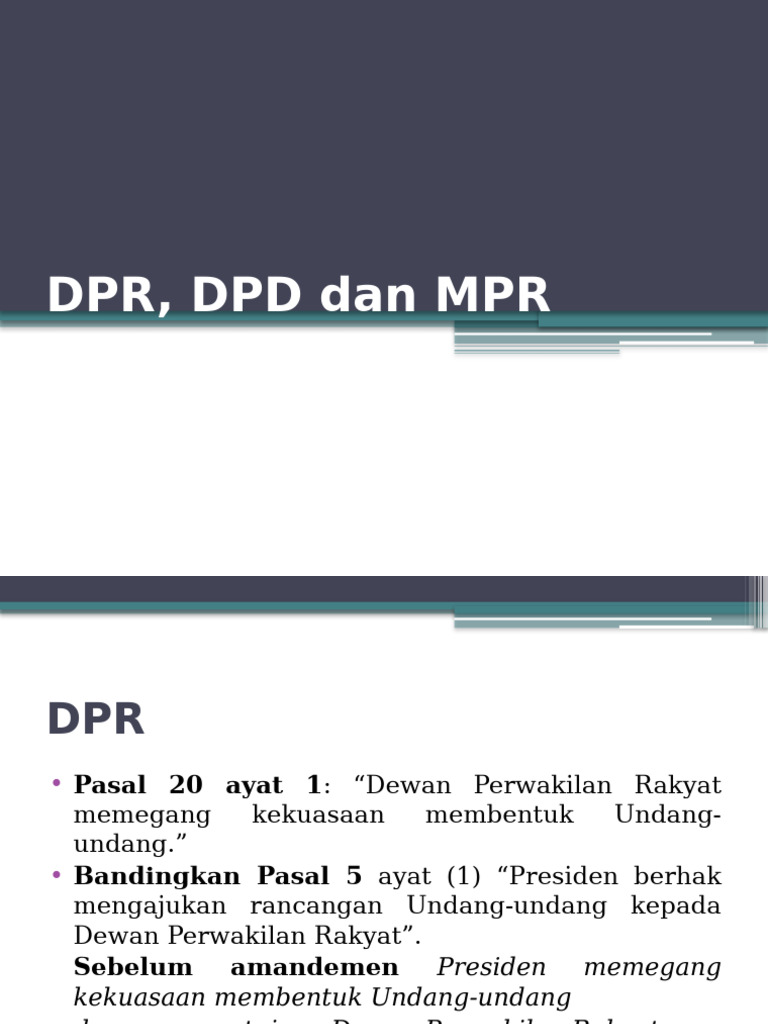 DPR, DPD dan MPR | PDF