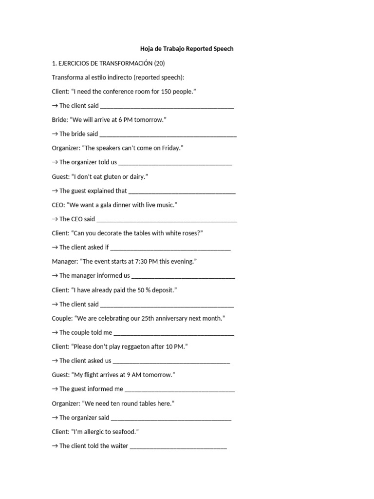 Reported Speech Practice Exercises | PDF | Foods | Cuisine