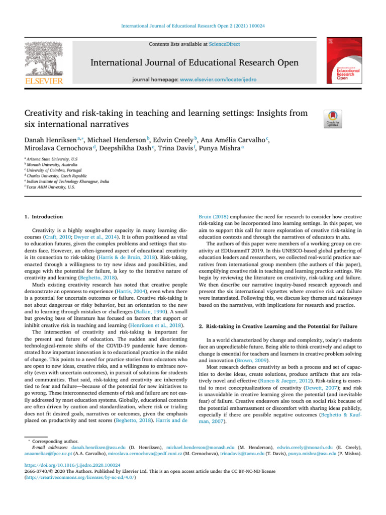 Creativity and Risk-Taking in Education | PDF | Teachers | Curriculum