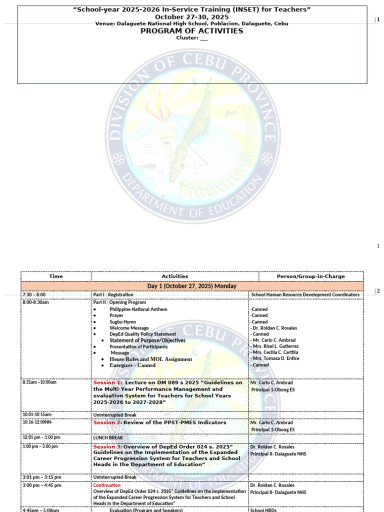 2025-2026 Teacher INSET Program Details | PDF | Philippines