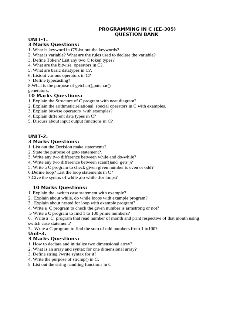 C Programming Question Bank Guide | PDF | Computer Program | Programming
