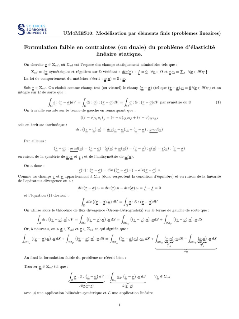 Formulation faible en élasticité linéaire | PDF | Méthode des éléments ...