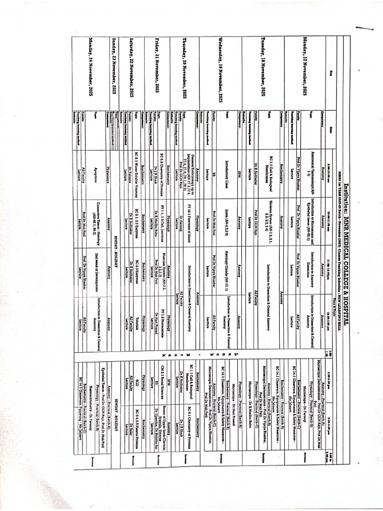 MBBS 1st Year Schedule For The Month of Nov-2025 | PDF