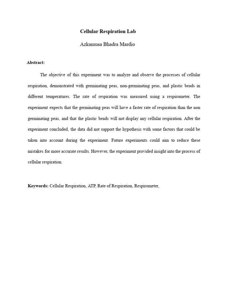 Cellular Respiration Lab Biology Example | PDF | Adenosine Triphosphate ...