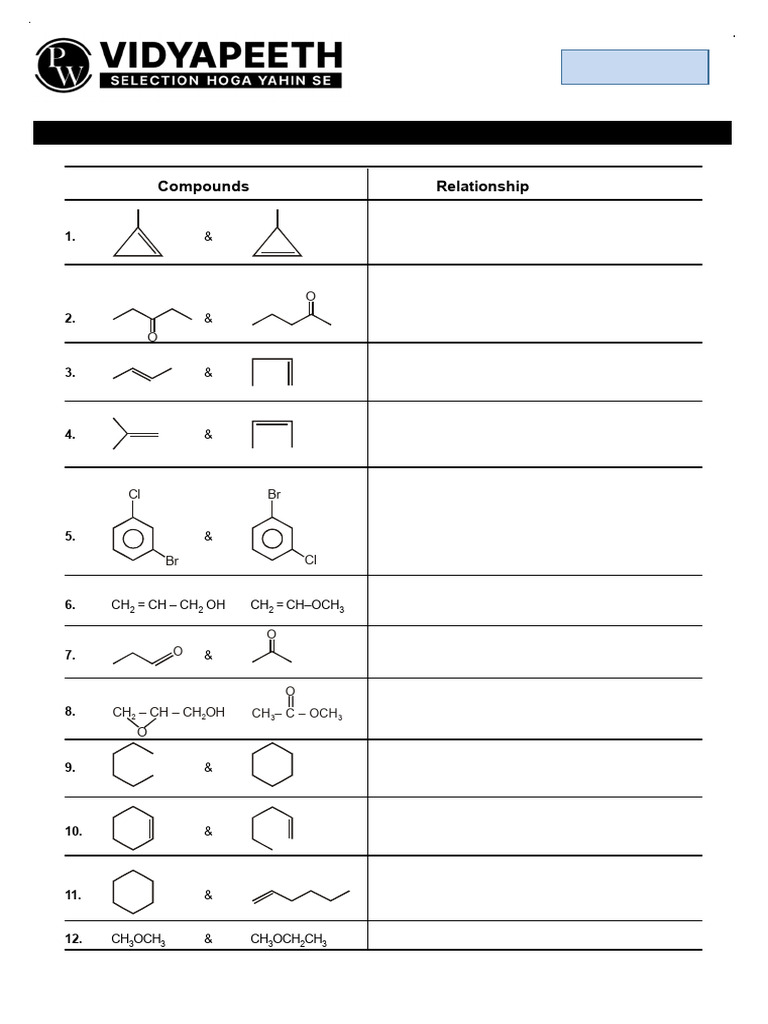 Structural Isomers Practice Sheet | PDF | Isomer | Organic Chemistry