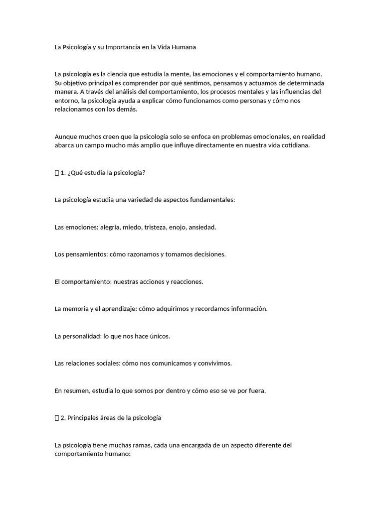 Importancia de la Psicología en la Vida Diaria | PDF | Sicología | Las ...