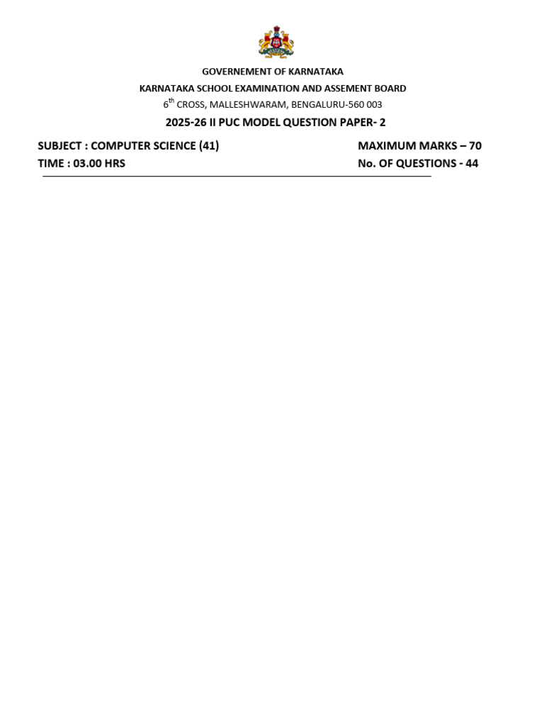 Karnataka II PUC Computer Science Model Paper | PDF | Function ...
