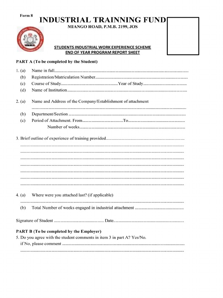 Form 8 SIWES - 015428 - Image-Only Version | PDF