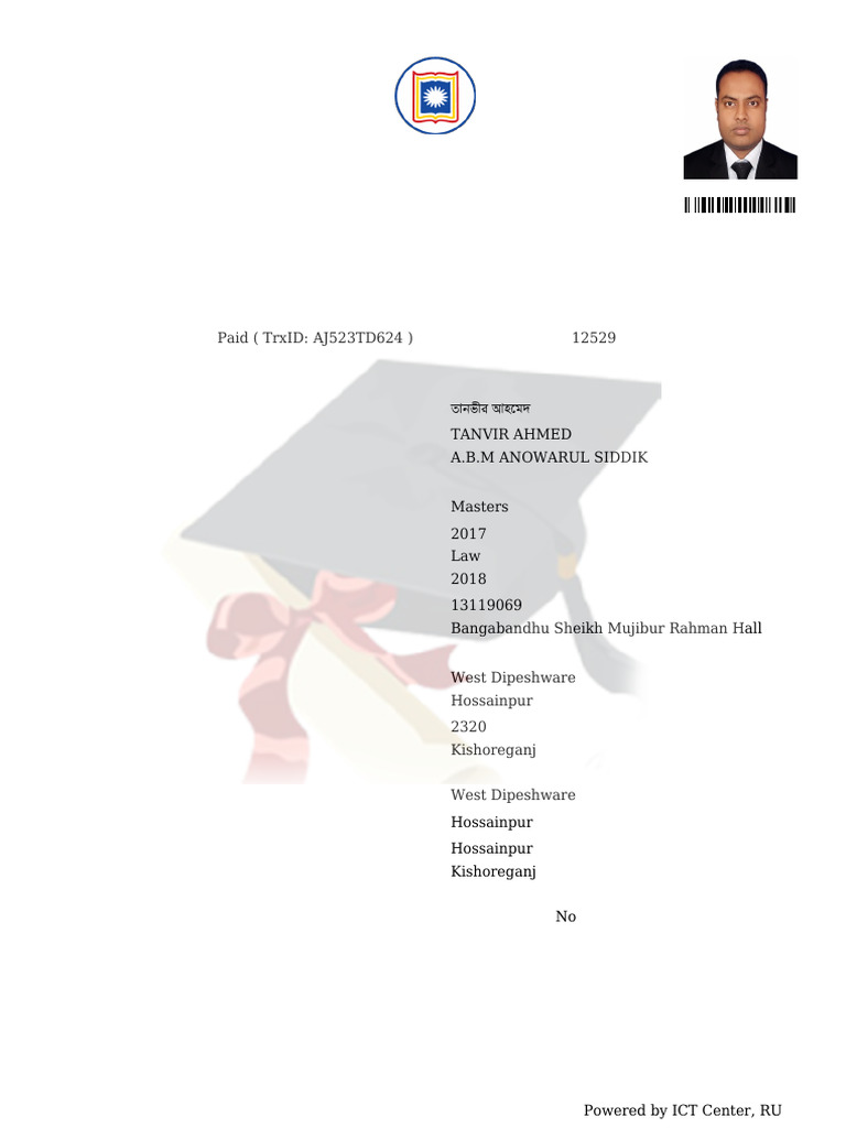 Rajshahi University 12th Convocation Form | PDF