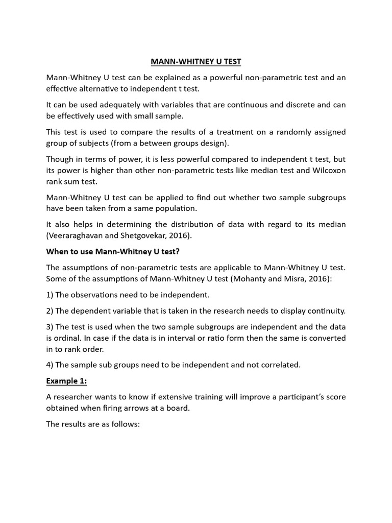 Mann-Whitney U Test Explained | PDF | Mann–Whitney U Test | Student's T ...