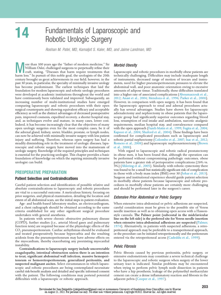 Fundamentals of Laparoscopic and Robotic Urologic Surgery | PDF ...