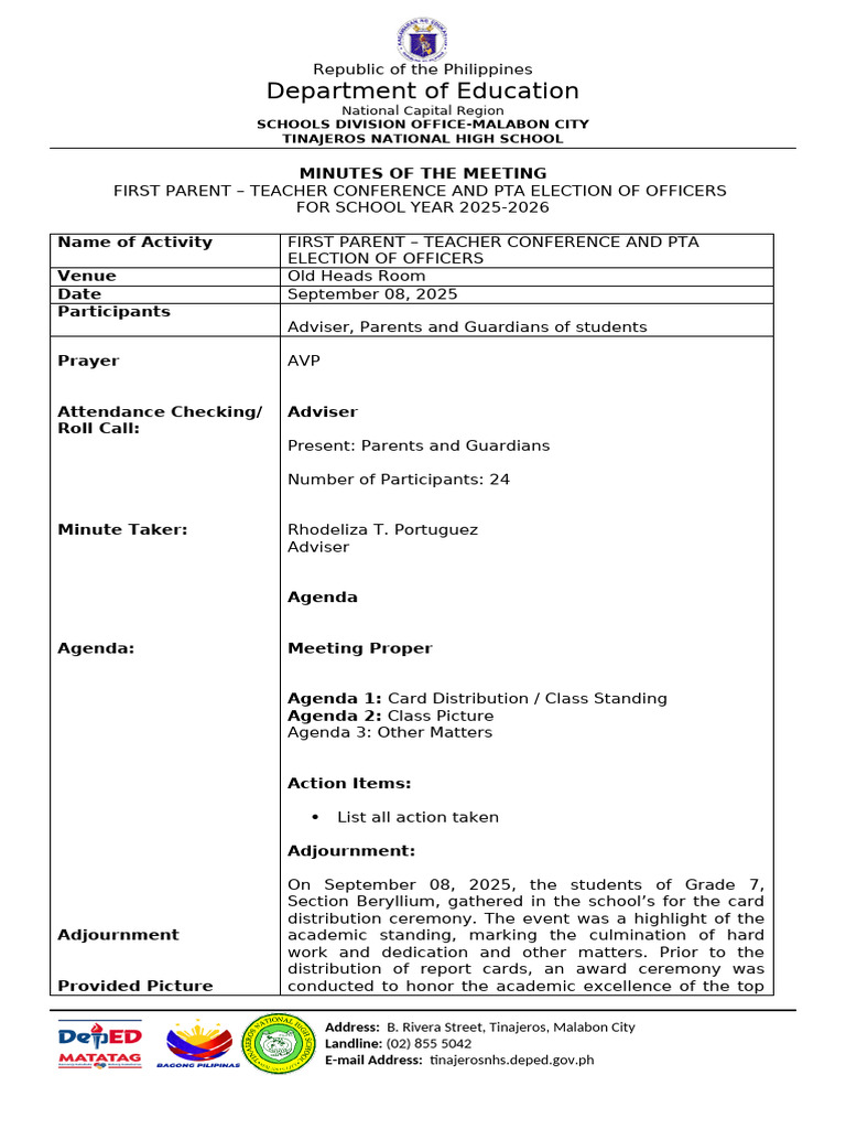 PTA Meeting Minutes: Sept 2025 | PDF