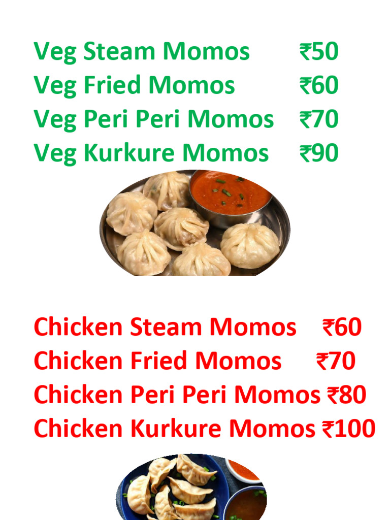 Menu of Veg and Chicken Momos | PDF