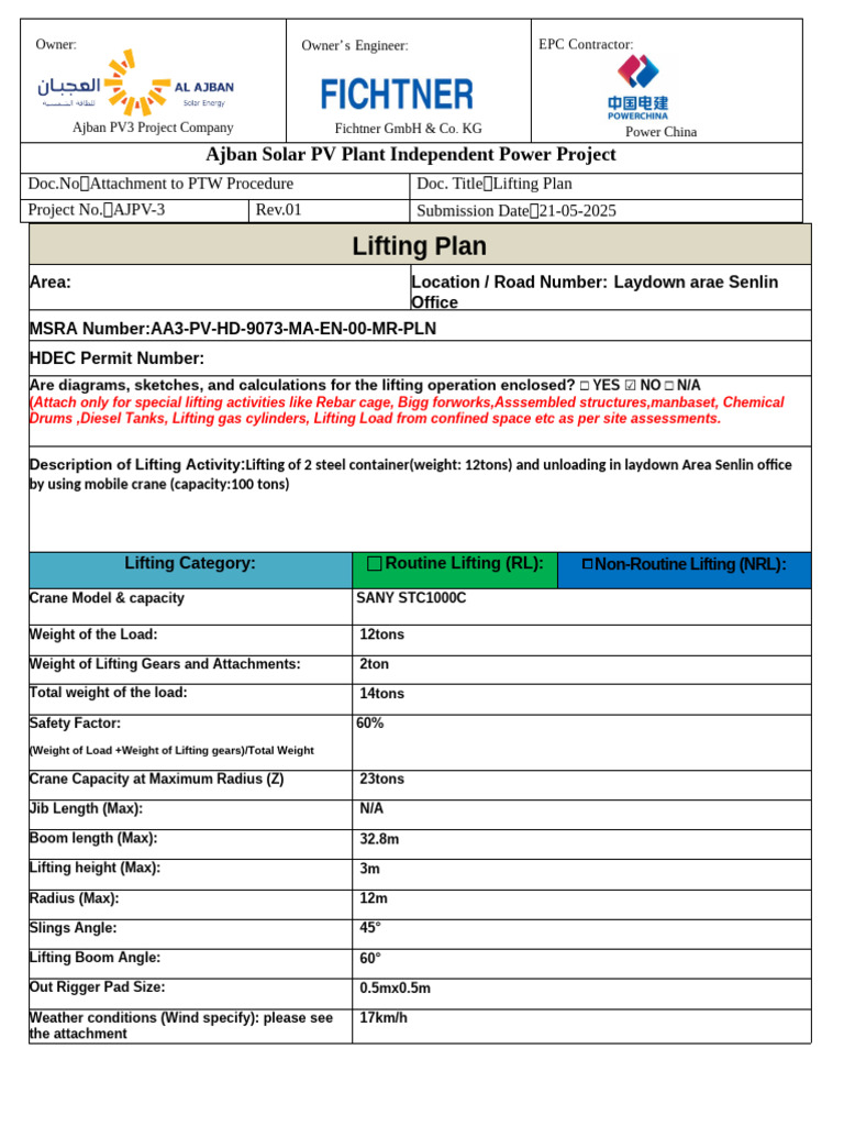 Lifting Plan for Steel Containers Operation | PDF | Crane (Machine)