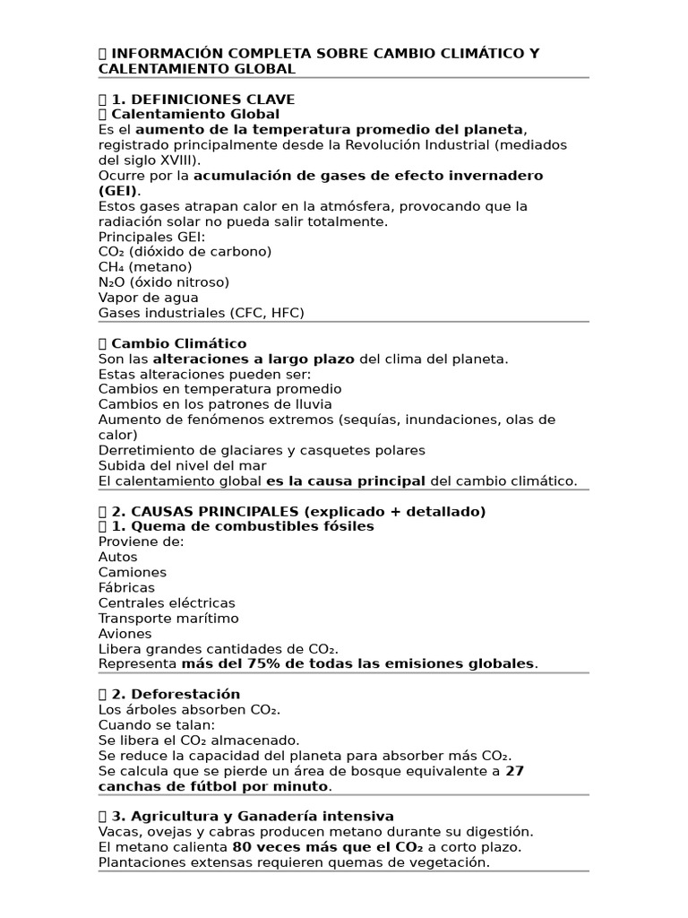 Cambio Climático: Causas y Efectos | PDF | Gases de efecto invernadero ...