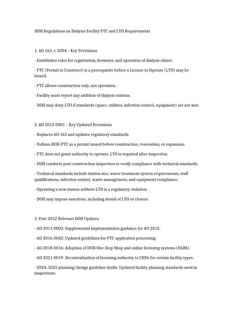DOH Dialysis Facility PTC and LTO Rules | PDF