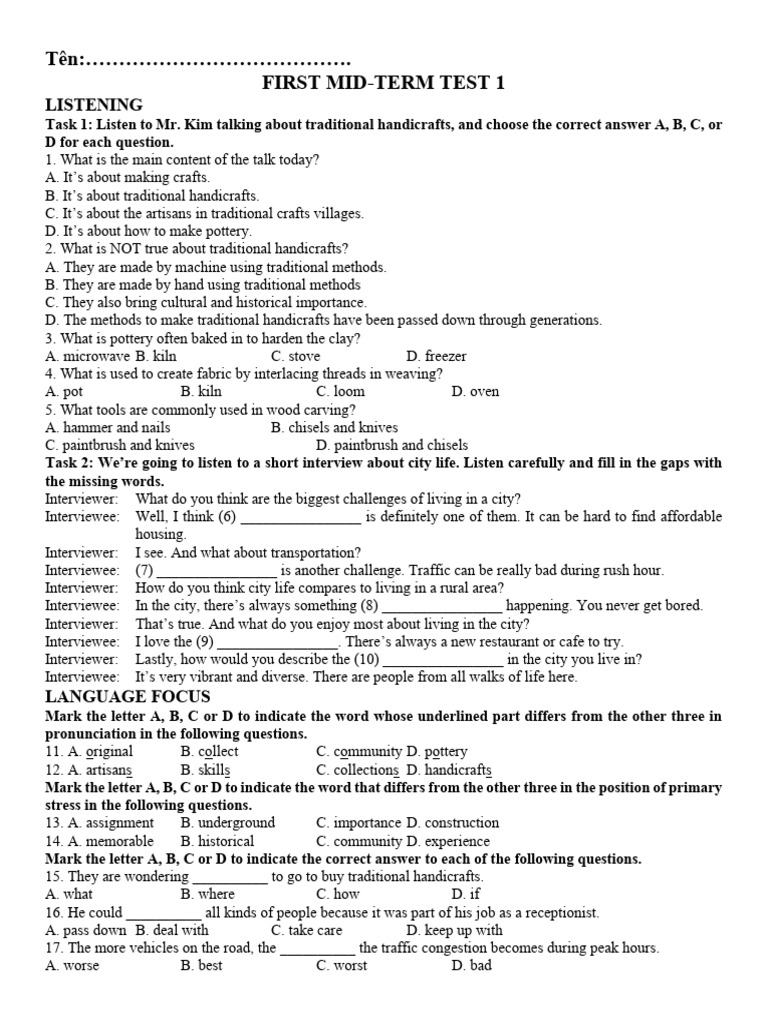 MID TERM TEST NO 1 | PDF | Healthy Diet | Sleep