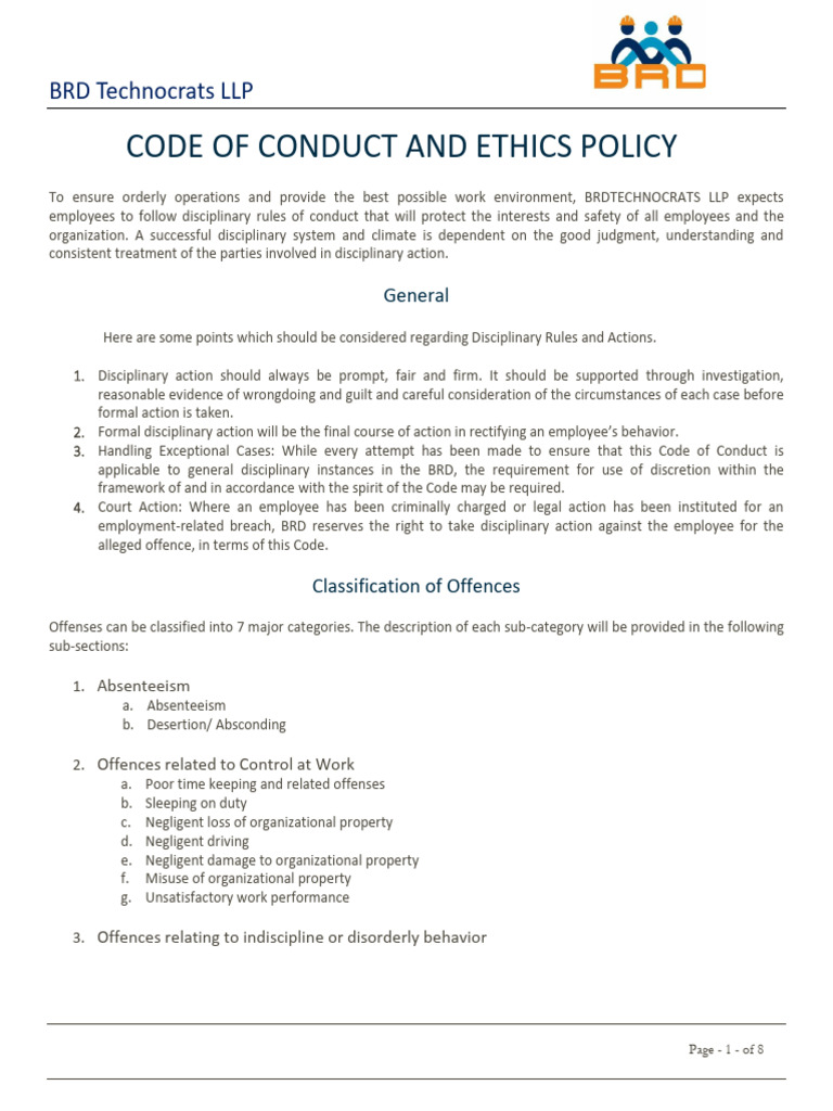 BRD Technocrats Code of Conduct Policy | PDF | Sexual Harassment | Crimes