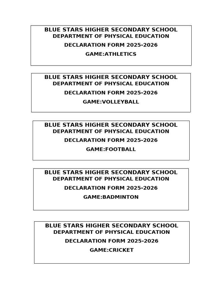 Blue Stars School Sports Declaration 2025 | PDF