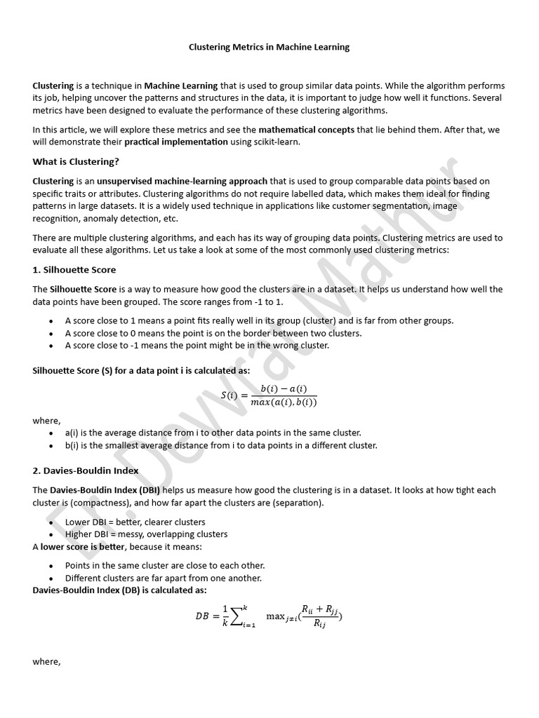Clustering Metrics in Machine Learning | PDF | Cluster Analysis ...