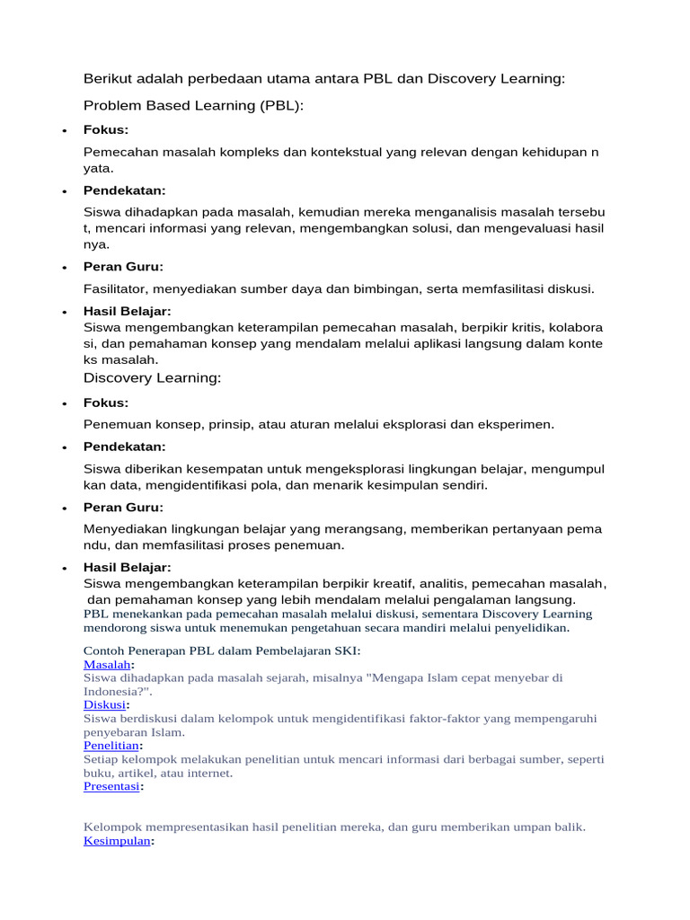 Perbandingan PBL dan Discovery Learning | PDF
