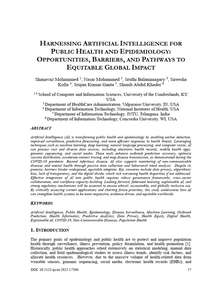 Harnessing Artificial Intelligence For Public Health and Epidemiology ...
