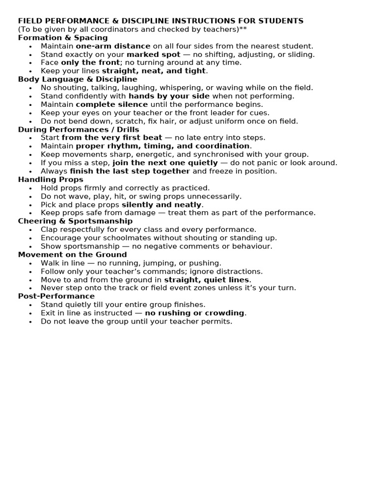 THHS Sports Day Field Performance Instructions | PDF
