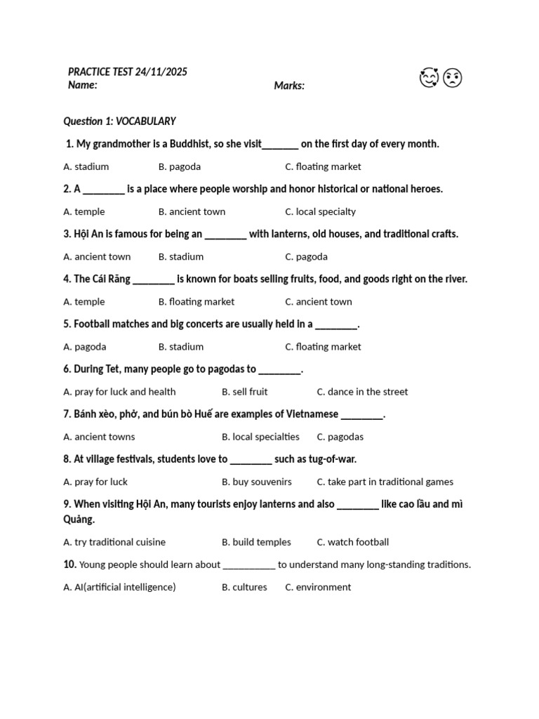 Vocabulary and Grammar Practice Test | PDF