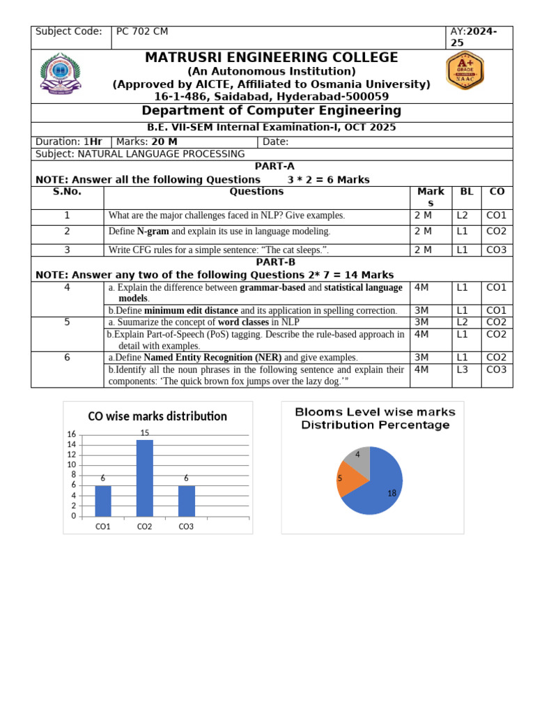 NLP Exam Questions and Concepts Guide | PDF | Part Of Speech | Noun