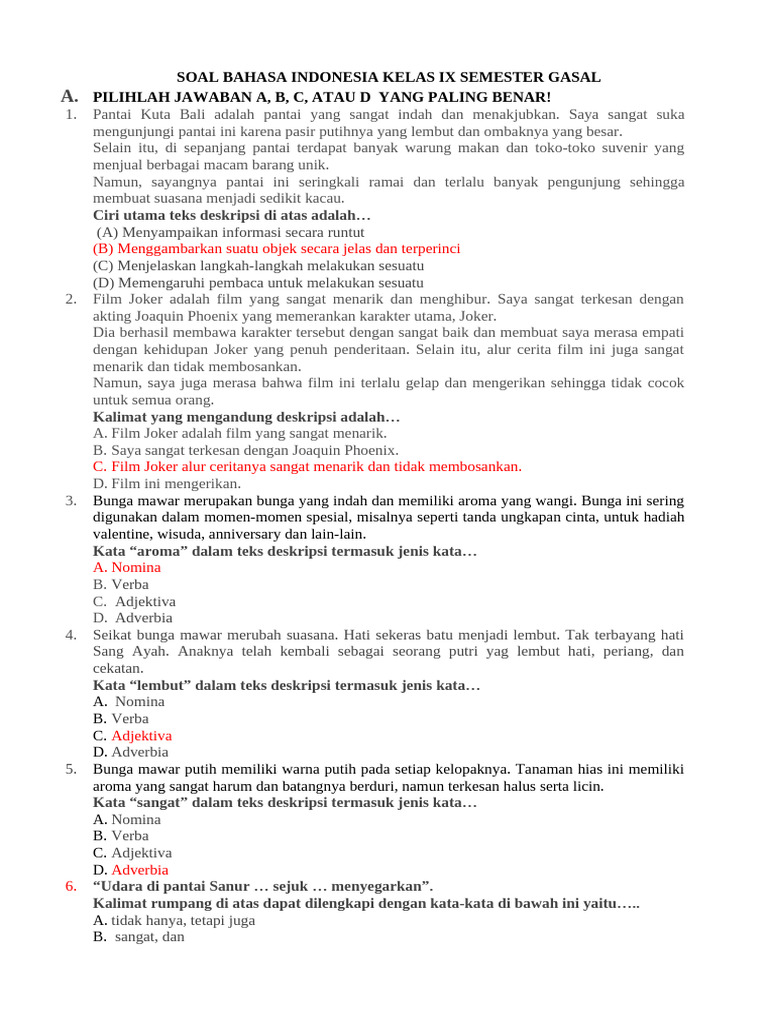 Soal Bahasa Indonesia Kelas IX Gasal | PDF