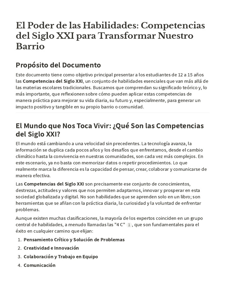 Habilidades del Siglo XXI en el Barrio | PDF | Pensamiento | Creatividad