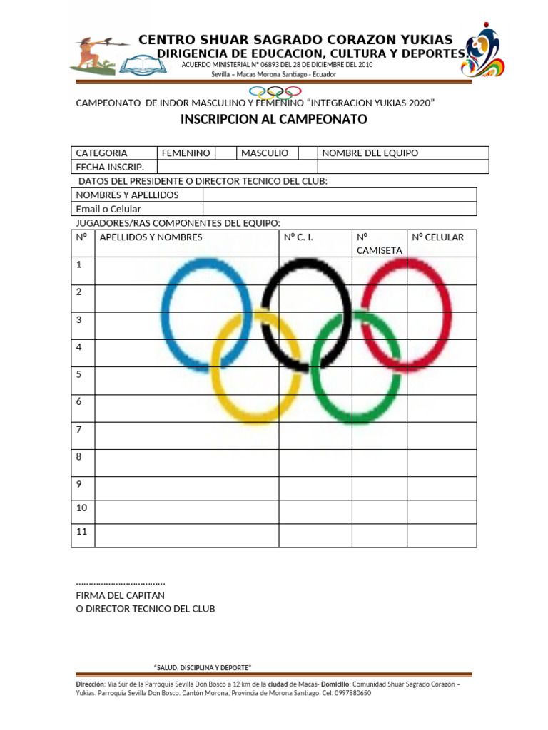 Formarto Inscripcion Campeonato de Indor | PDF