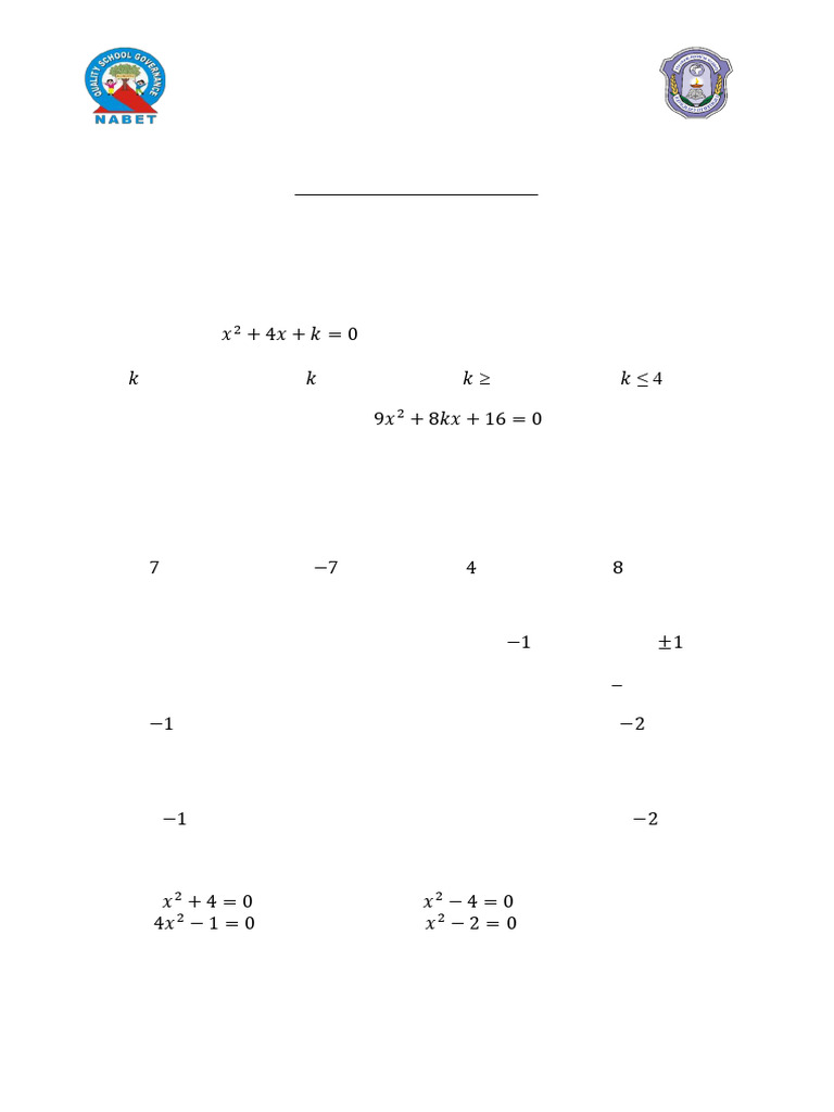 CH 4 Quadratic Equations Worksheet | PDF | Quadratic Equation | Number ...