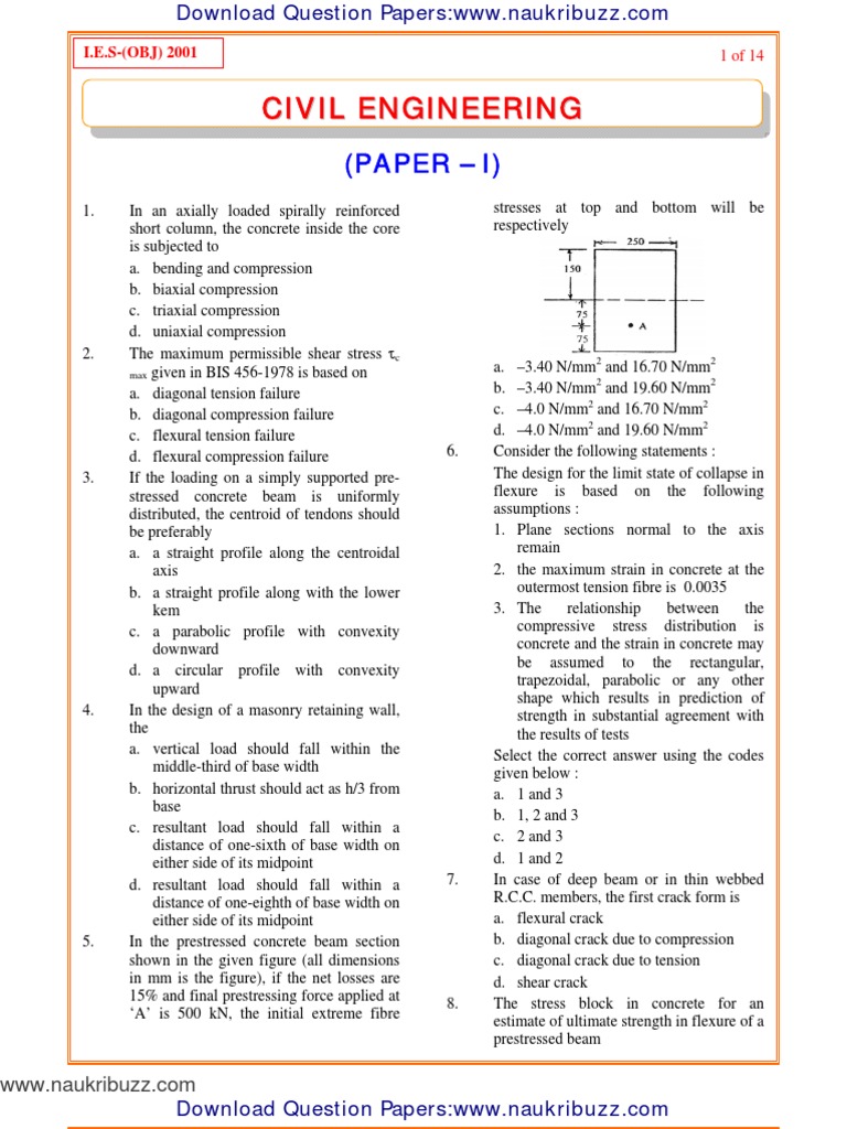 SSC Junior Engineer Question Papers for CIVIL Bending Stress