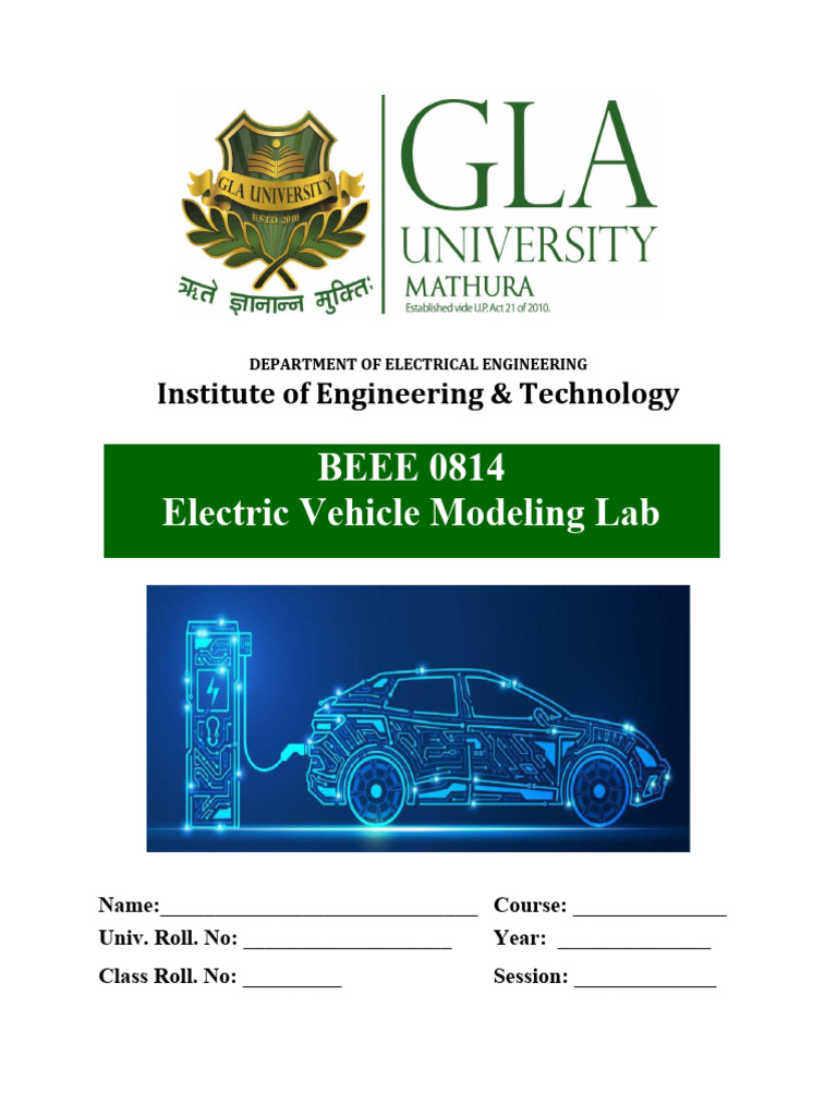 Electric Vehicle Modeling Lab Form | PDF