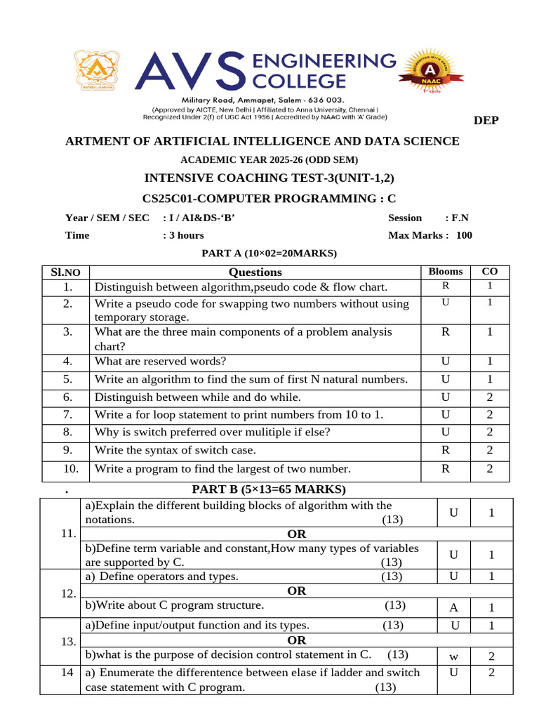 C Programming Ict-3 Ai&ds | PDF | Software Engineering | Computer ...