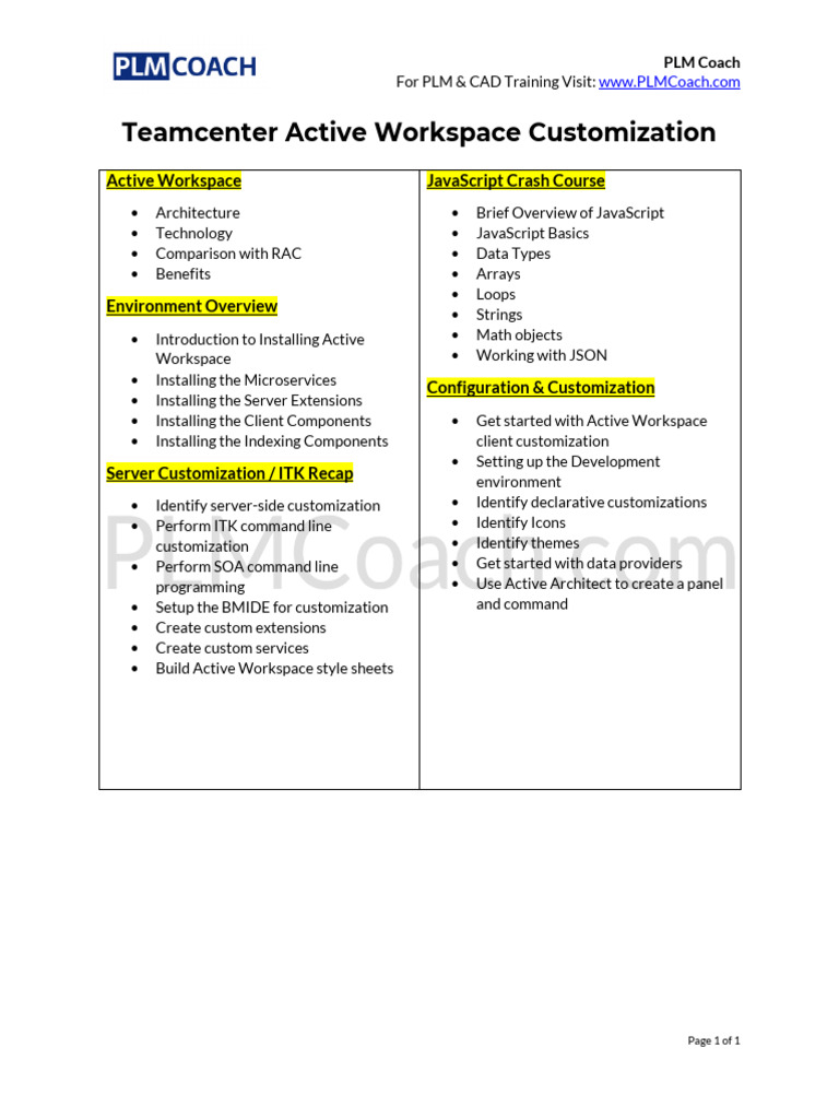 Teamcenter Active Workspace Customization Outline V3 | PDF