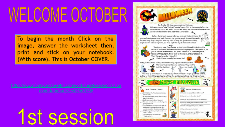 October ESL Worksheet Cover | PDF