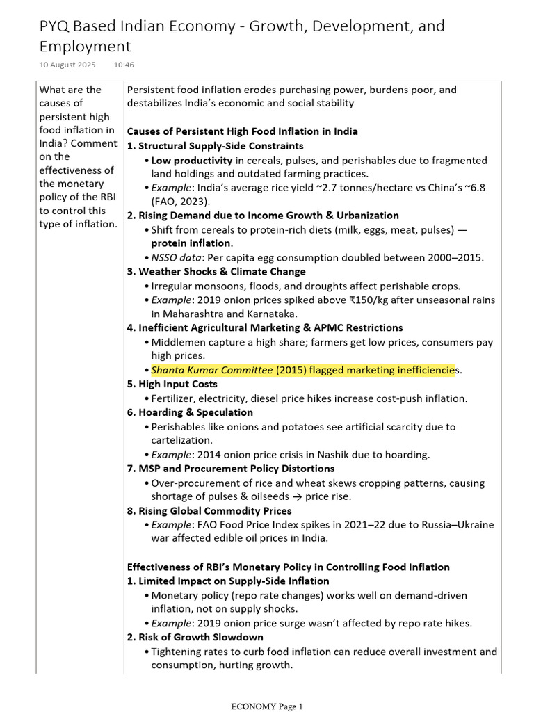 Causes of Food Inflation in India | PDF | Inflation | Unemployment