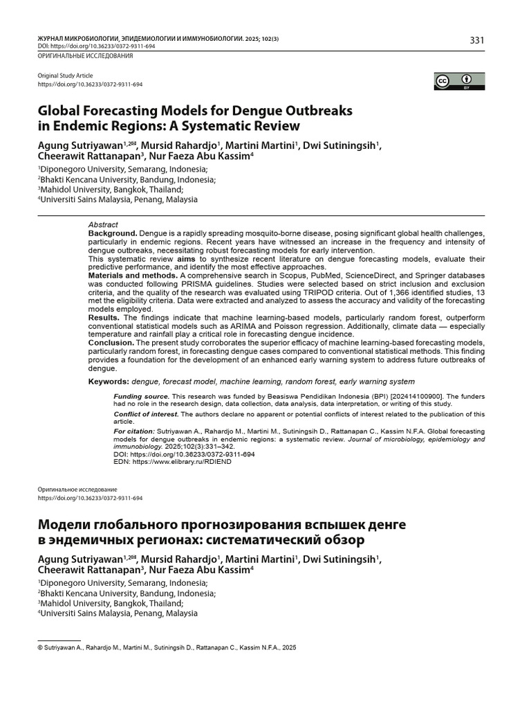 Global Forecasting Models For Dengue Outbreaks in Endemic Regions A ...