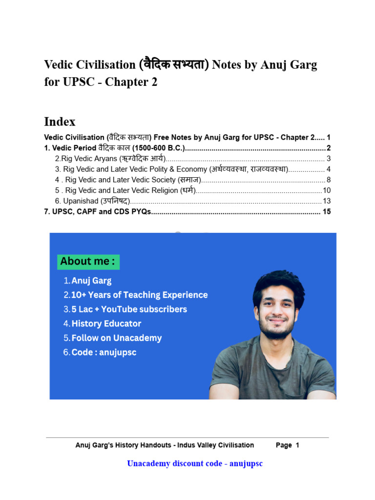 Vedic Civilization Notes for UPSC Exam | PDF | Vedas | Dharma
