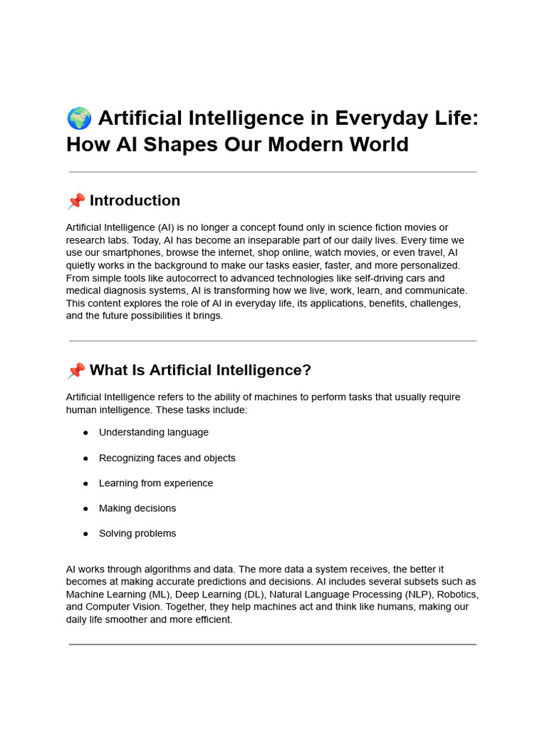 AI's Impact on Daily Life Explained | PDF | Artificial Intelligence ...