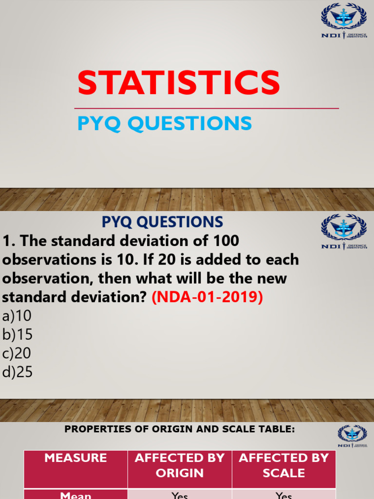 NDA Statistics PYQ Questions Explained | PDF